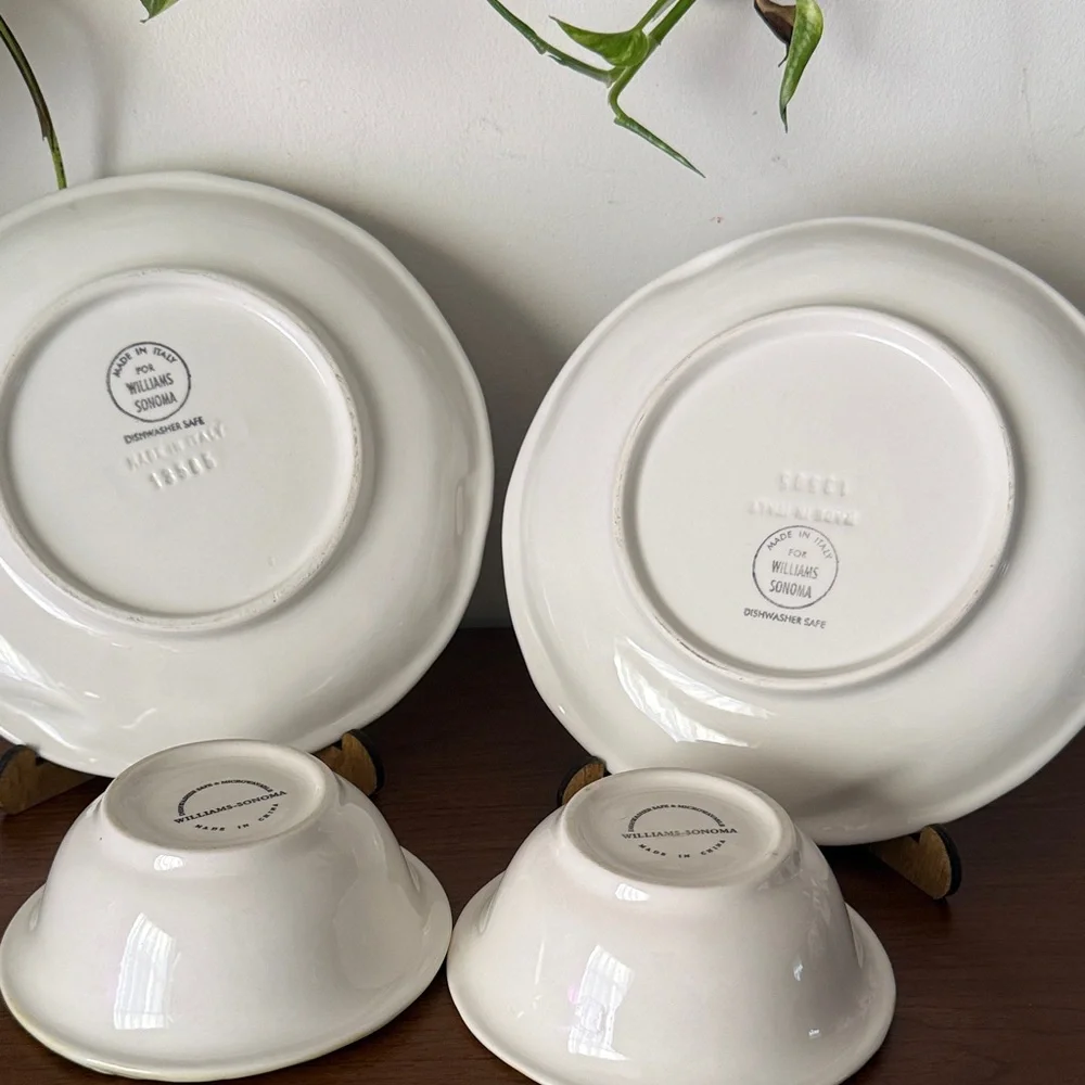 Pair Asparagus Plates and Matching Individual Dressing Bowls